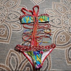 Agua Bendita one piece multicolor with beading